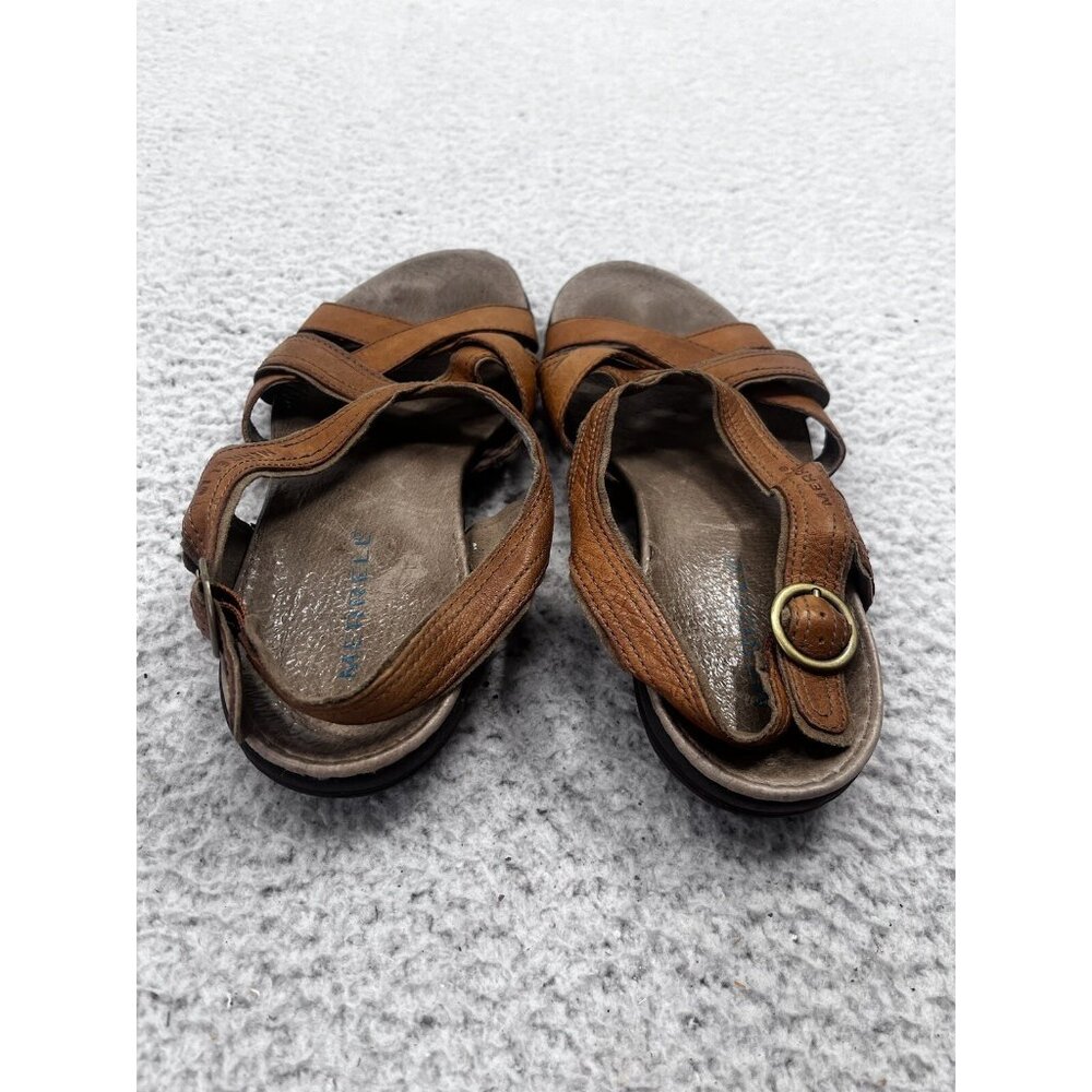 Women's Merrell Bassoon Tan Leather Strappy Open Toe Buckle Sandals Size 8 - Picture 7 of 10